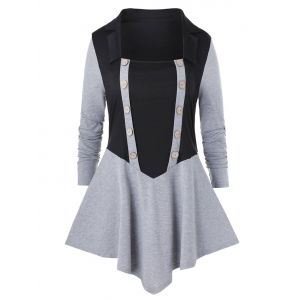 

Plus Size Two Tone Square Neck Tunic T Shirt, Multi a