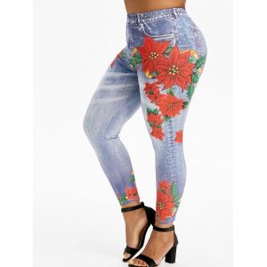

Plus Size High Rise Floral Ninth 3D Jeggings, Blue gray