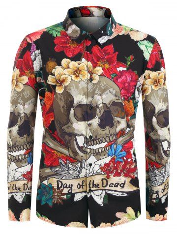 

Plus Size Halloween Floral Skull Print Shirt, Multi