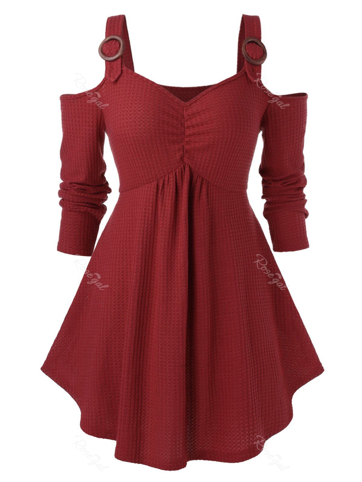 

Plus Size Tunic Open Shoulder Sweetheart Neck Sweater, Cherry red