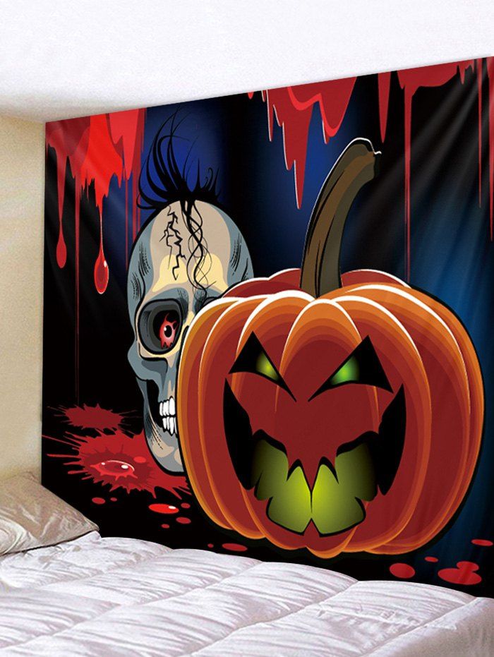 

Halloween Pumpkin Skull Blood Cartoon Tapestry, Mahogany