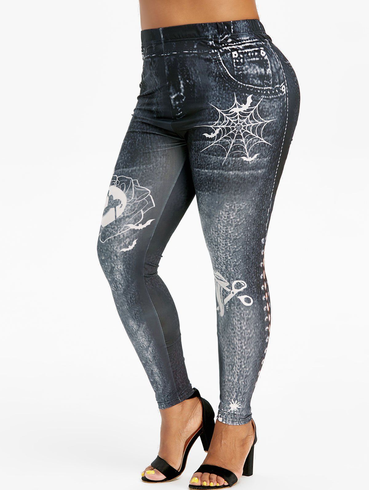 

Plus Size Halloween Printed Skinny Jeggings, Multi