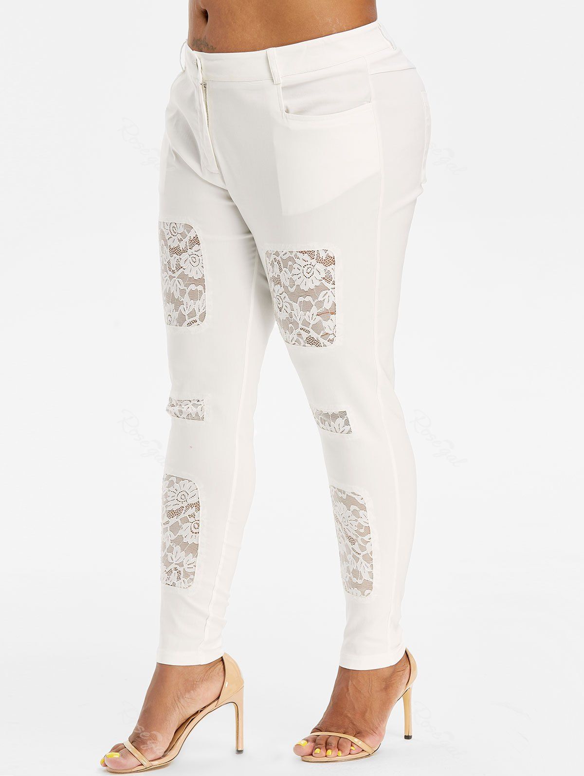 

Mid Rise Skinny Lace Panel Plus Size Pants, White