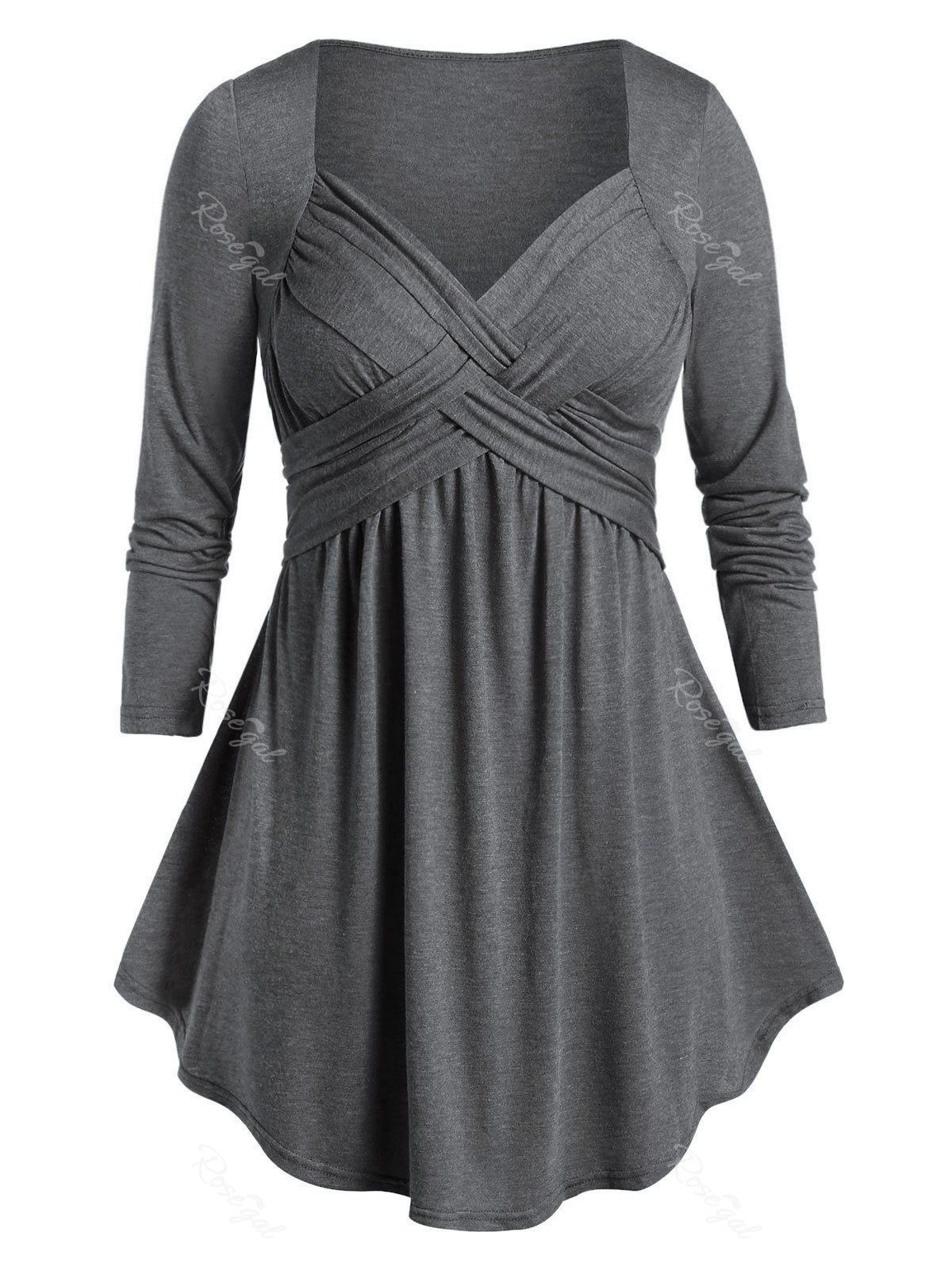 

ROSEGAL Plus Size Marled Sweetheart Collar T Shirt, Battleship gray