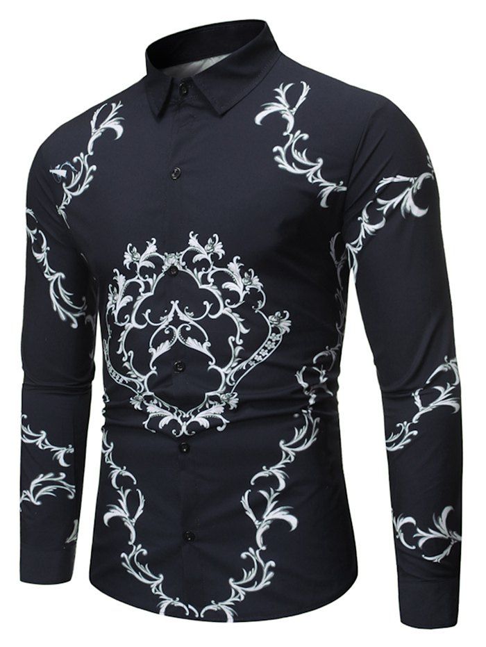 

Luxury Print Button Up Long-sleeved Shirt, Cadetblue