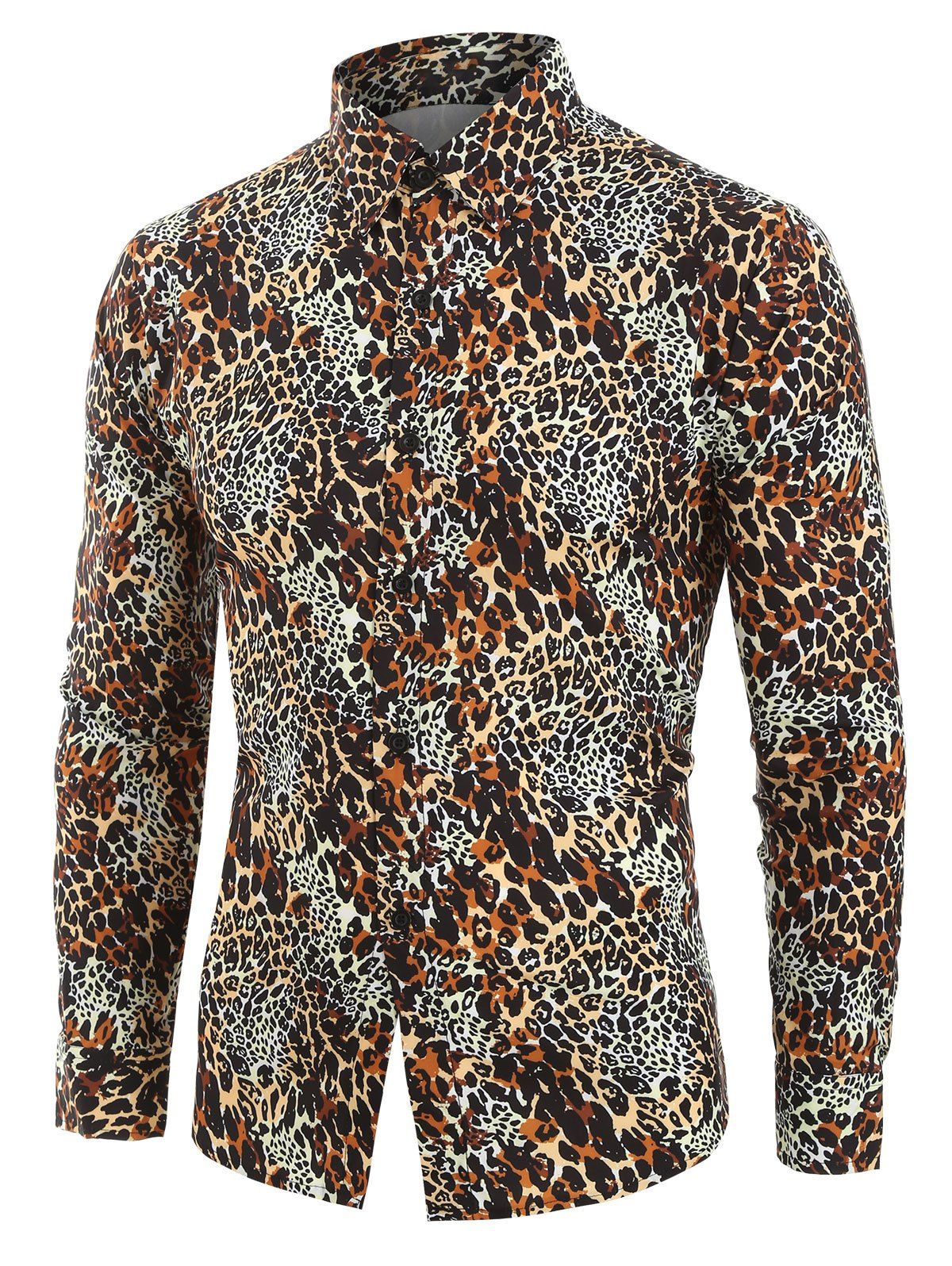 

Leopard Print Button Down Long-sleeved Shirt, Multi
