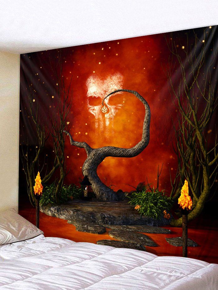 

Halloween Skull Dead Tree Print Wall Tapestry, Chestnut red