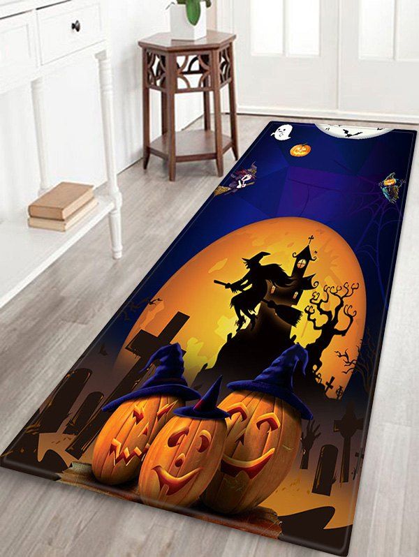 

Halloween Pumpkin Castle Bat Printed Floor Rug, Multi-e