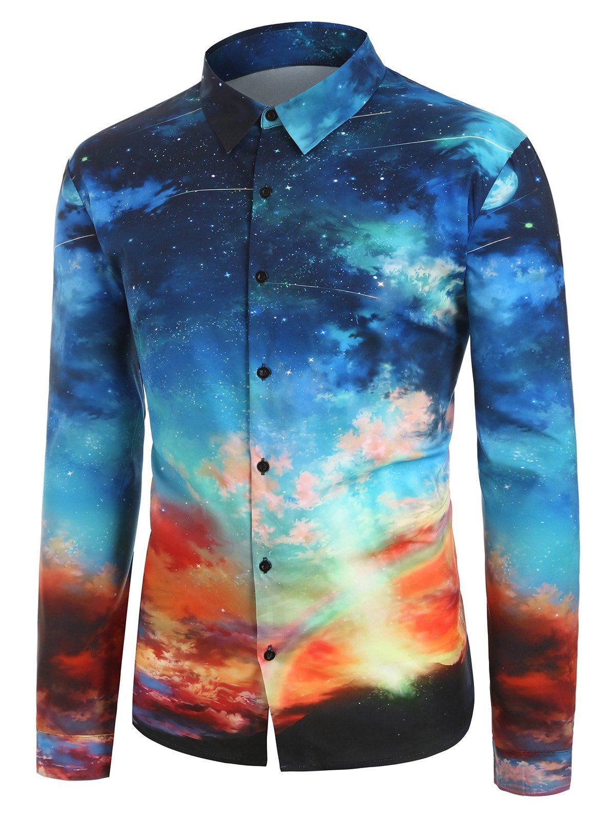 

Plus Size Button Up 3D Galaxy Print Shirt, Multi