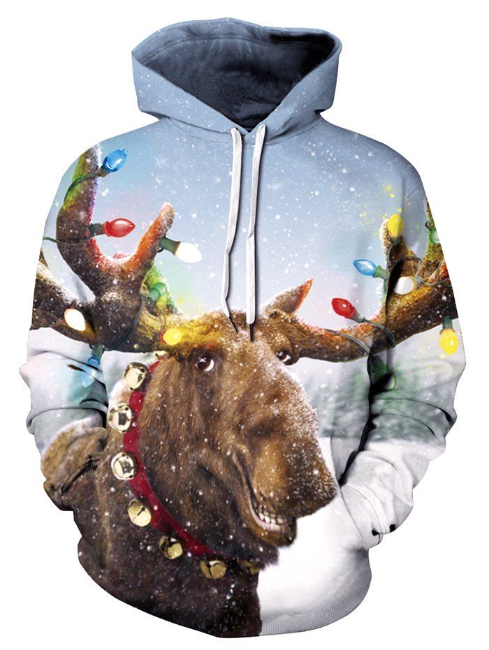 

Plus Size Christmas Elk Print Kangaroo Pocket Hoodie, Multi