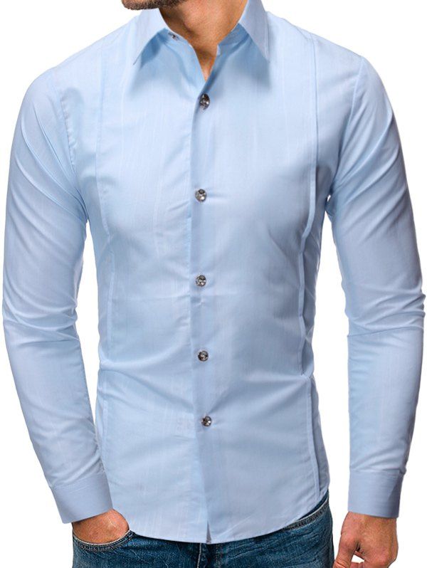 

Solid Color Button Up Long-sleeved Shirt, Powder blue