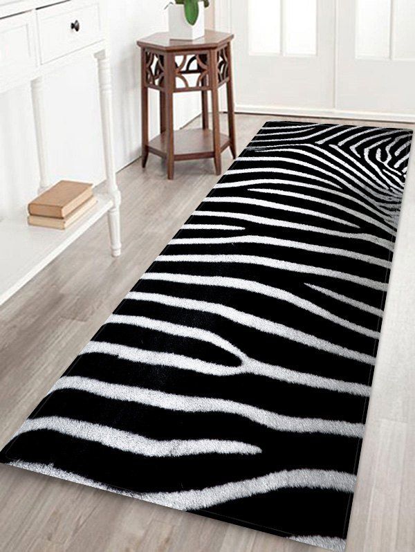 

Zebra Striped Pattern Bath Floor Rug, Black