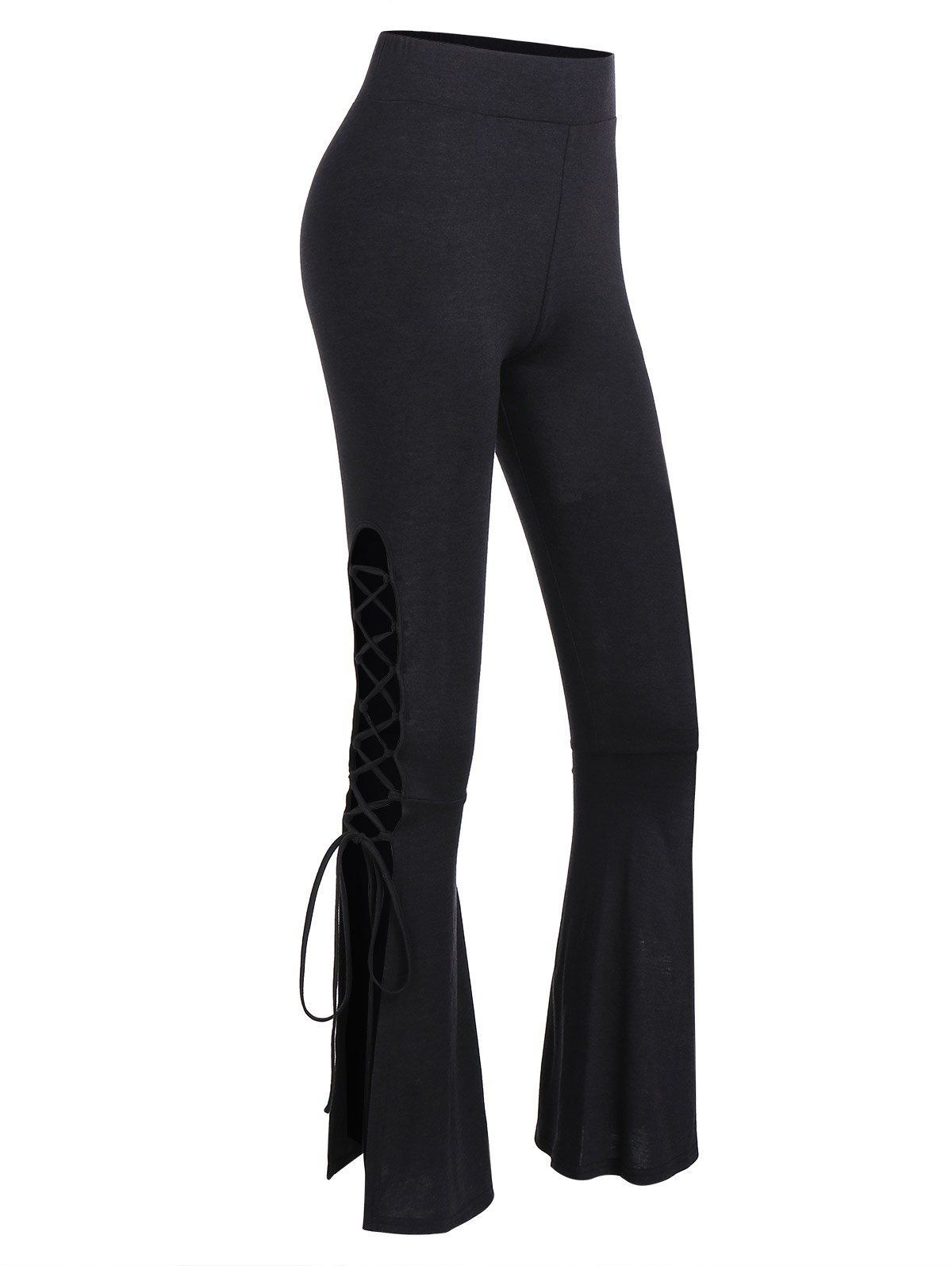 

High Waist Lace Up Flare Pants, Black