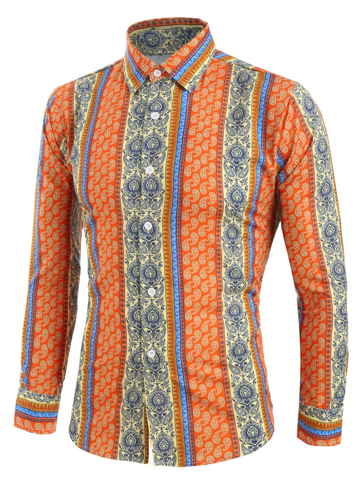 

Tribal Print Button Up Long-sleeved Shirt, Multi