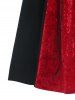 Two Tone Velvet Panel Lace Up Long Sleeve Dress -  