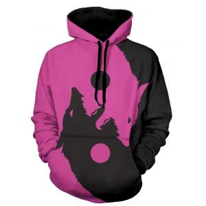 

Wolf Print Kangaroo Pocket Casual Hoodie, Purple