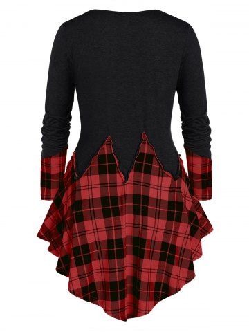 

Plus Size Asymmetrical Plaid Long Sleeve Tunic Tee, Black