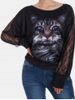 Vampire Cat Dolman Sleeves Ruched Halloween Tee -  