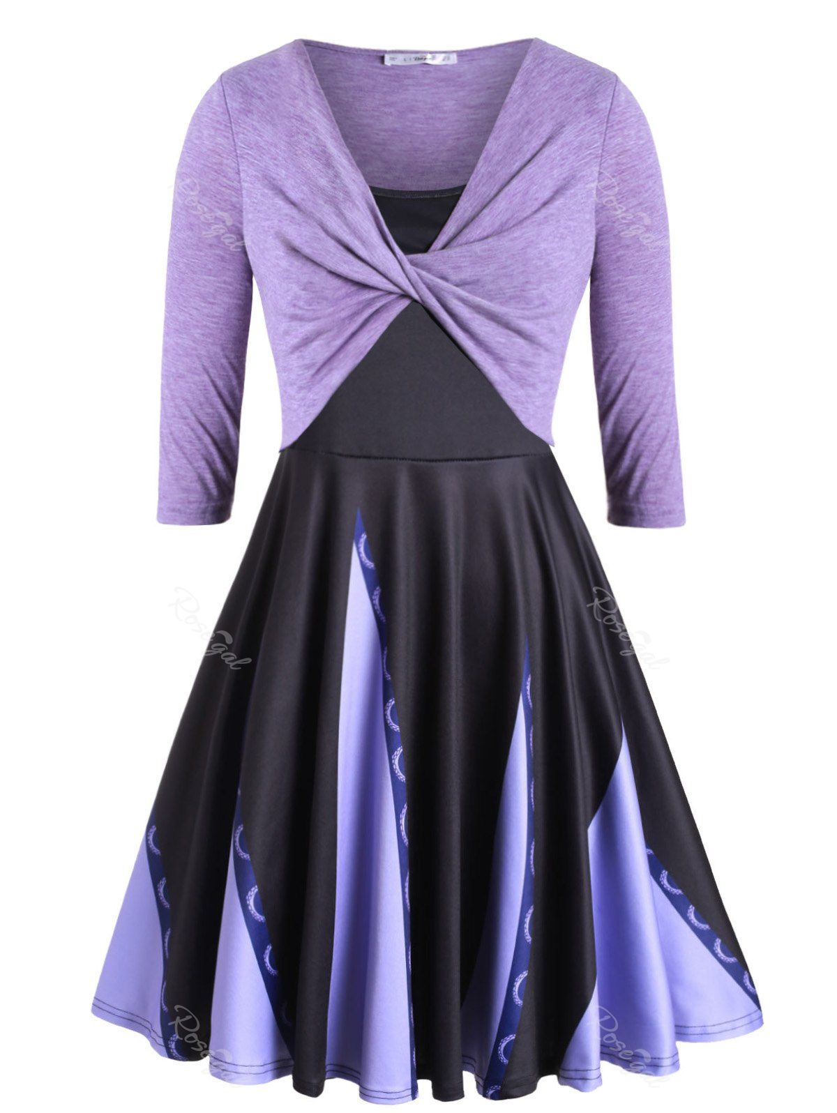 

Plus Size Contrast Color Cami Dress and Twist Top Set, Mauve