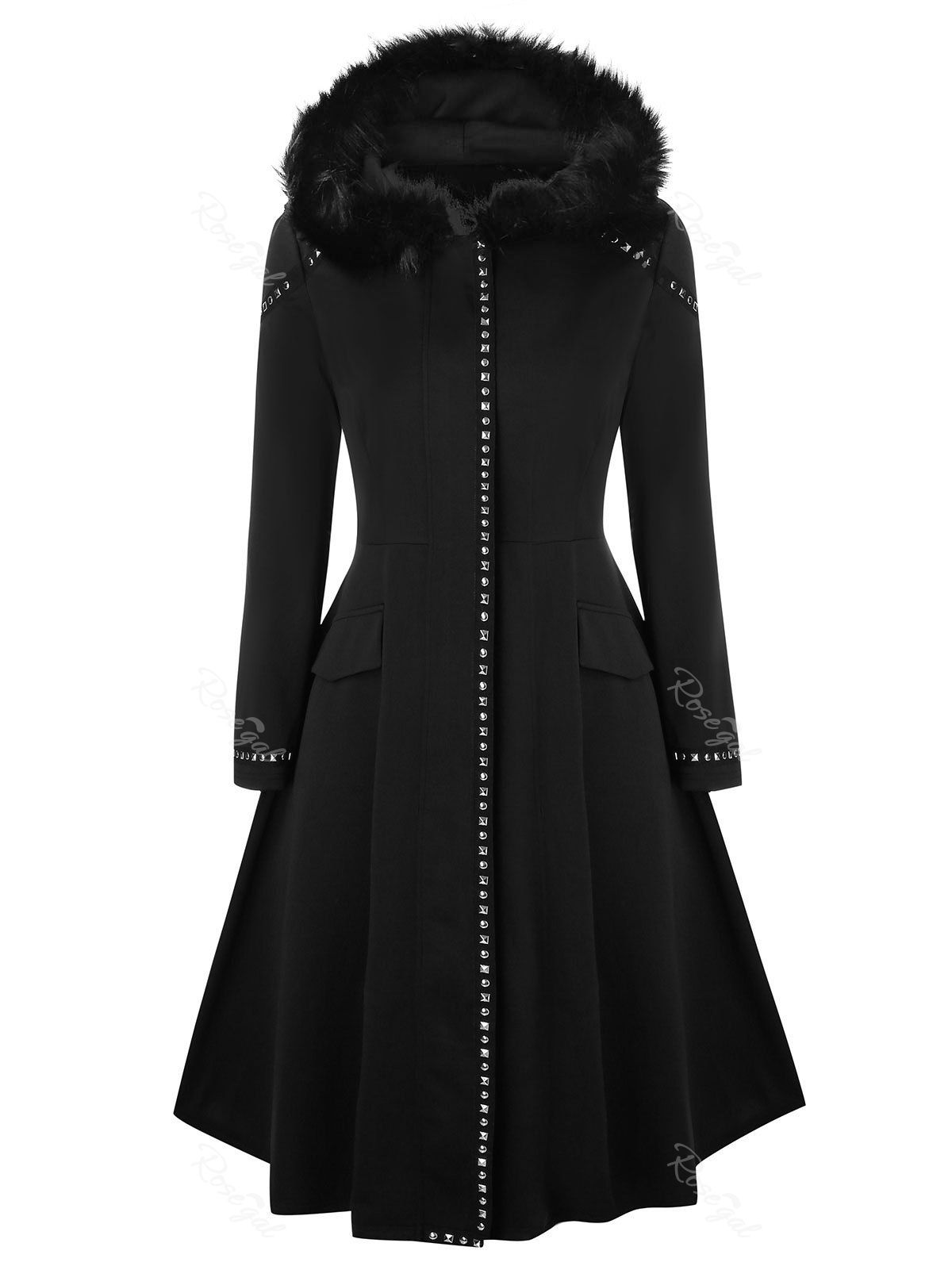 

Plus Size Studded Hooded Longline Coat, Black