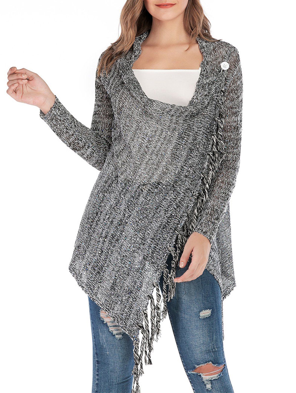 tassel patched loose knit sweater