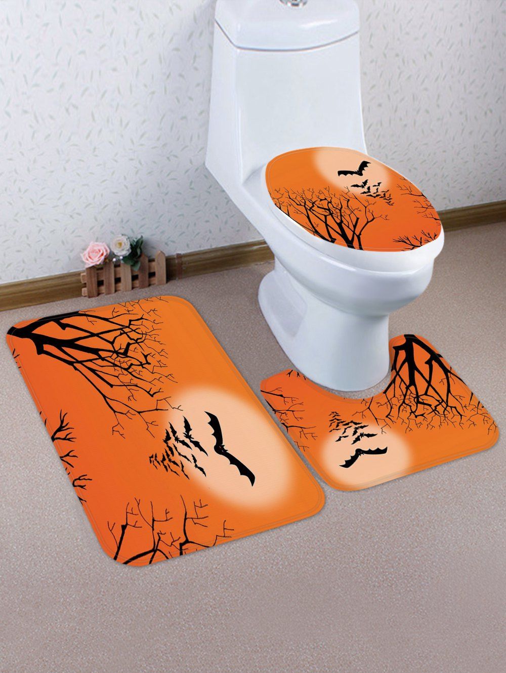 

Halloween Bat 3 Pcs Bathroom Toilet Mat, Multi