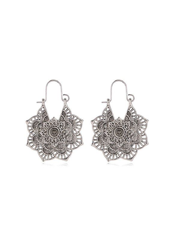 

Vintage Alloy Engraved Floral Earrings, Silver