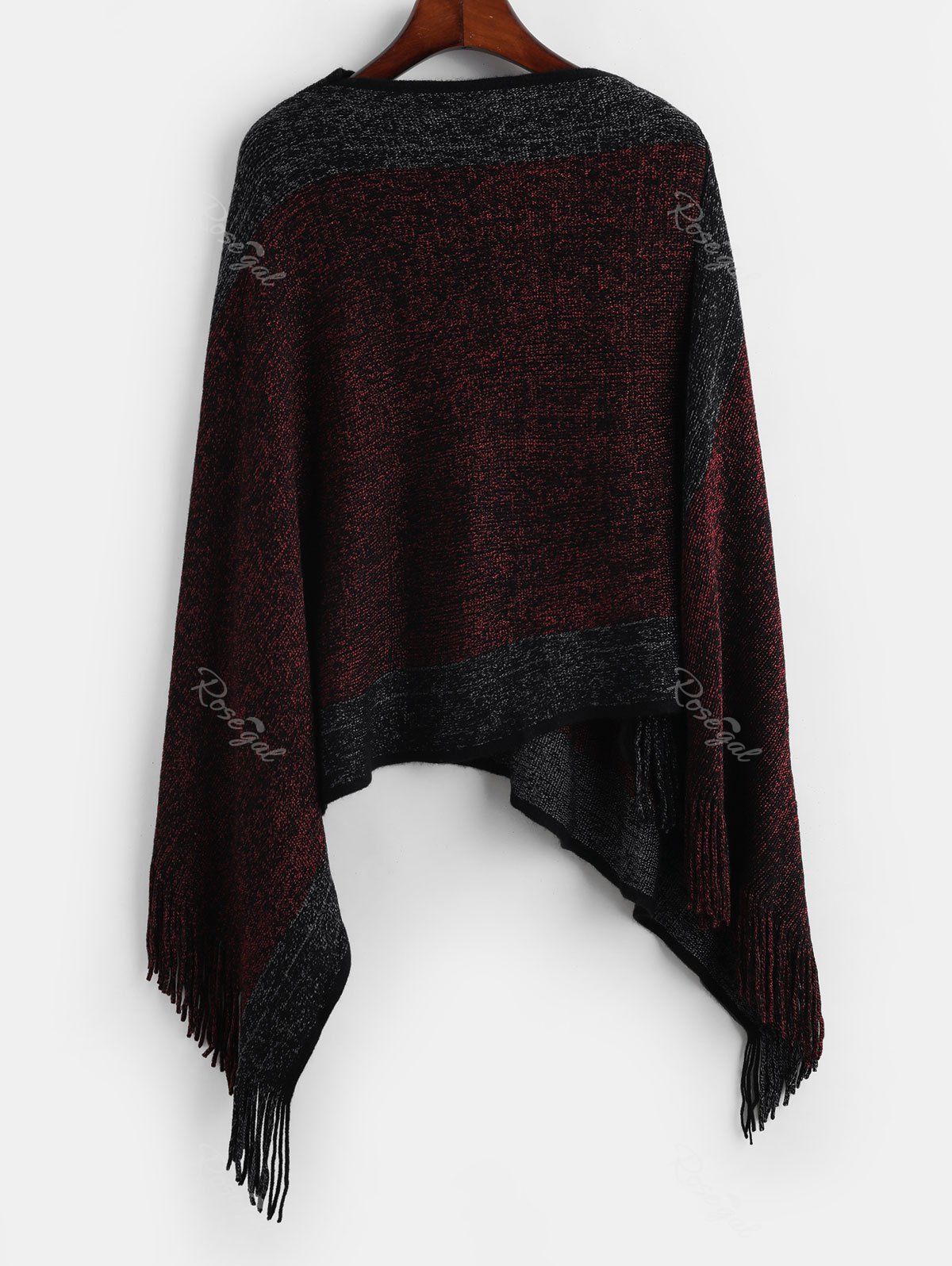 

Plus Size Fringe Asymmetric Poncho Sweater, Firebrick