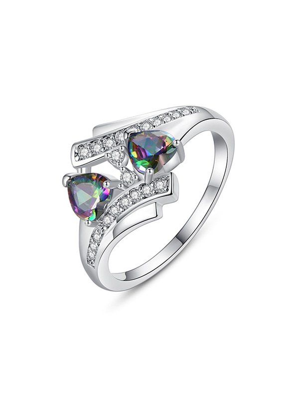 

Double Hearts Design Zircon Ring, Silver