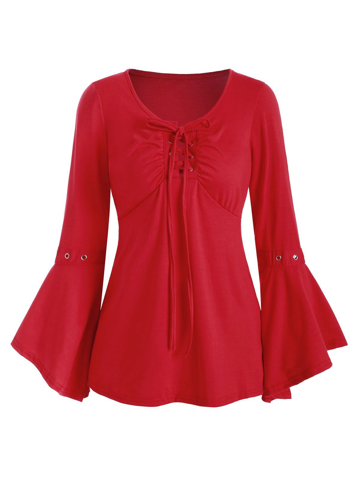

Lace-up Grommet Long Sleeve Top, Red