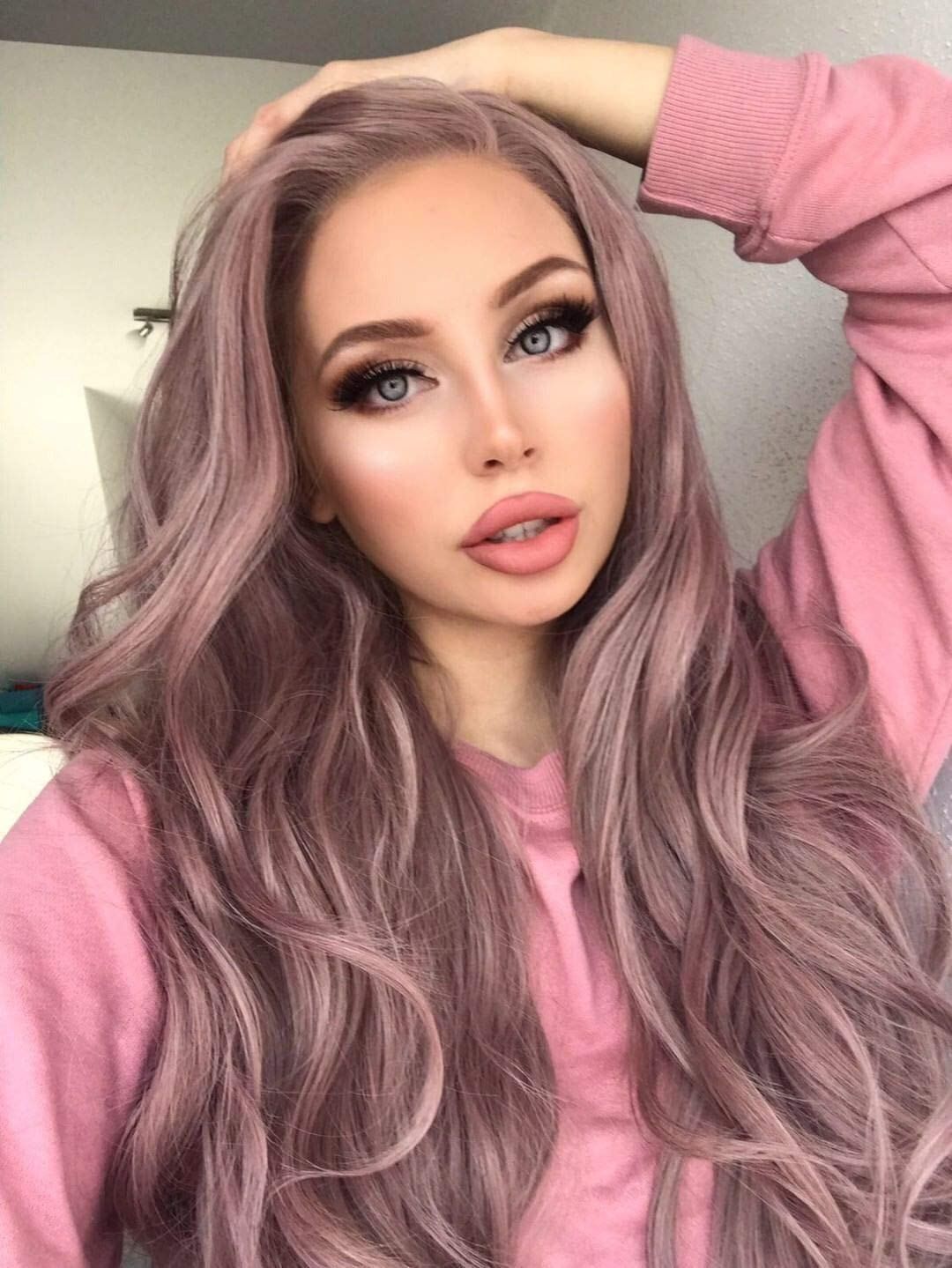 

Halloween Long Wave Synthetic Wig, Tulip pink