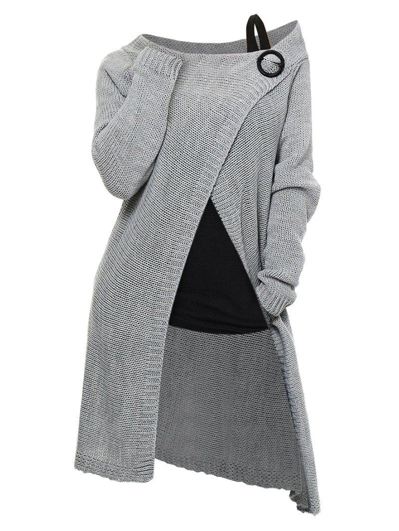 

Longline Skew Neck Wrap Sweater with Tank Top, Gray