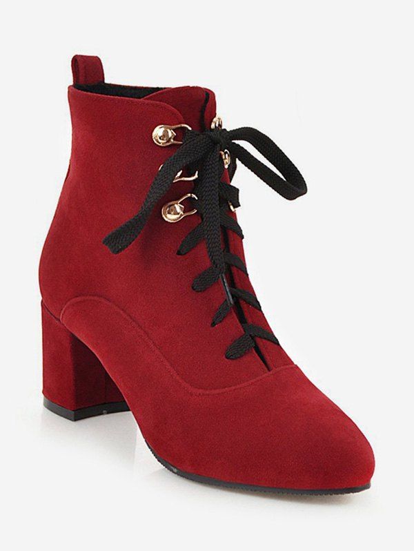 

Pointed Toe Suede Ankle Boots, Red