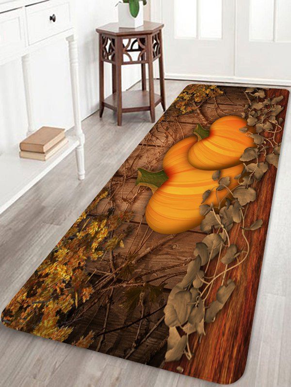 

Halloween Cartoon Pumpkin Printed Floor Rug, Dark orange