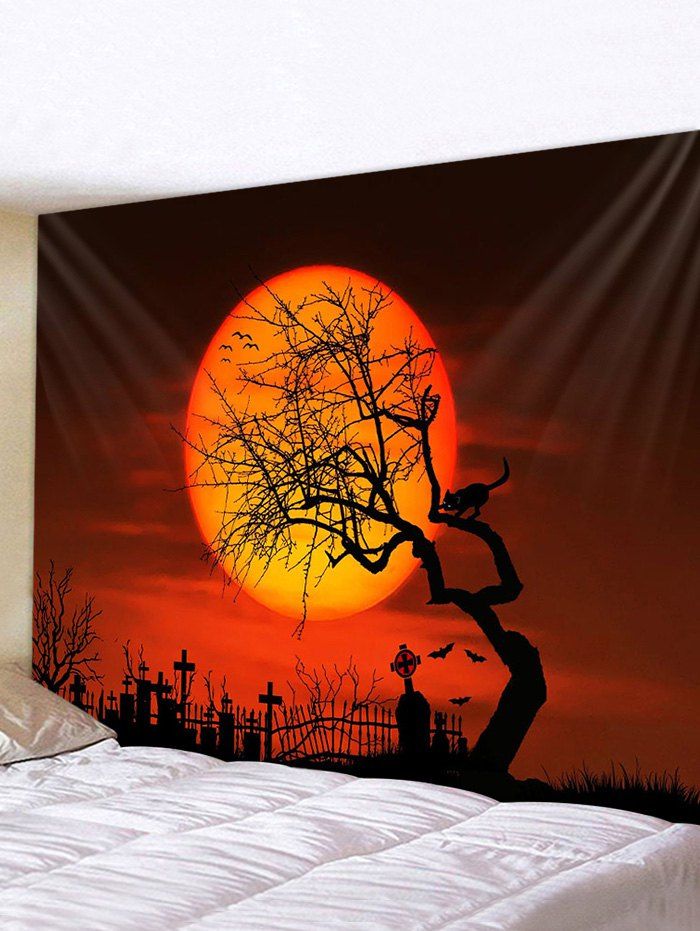 

Halloween Bat Cat Printed Pattern Tapestry, Multi