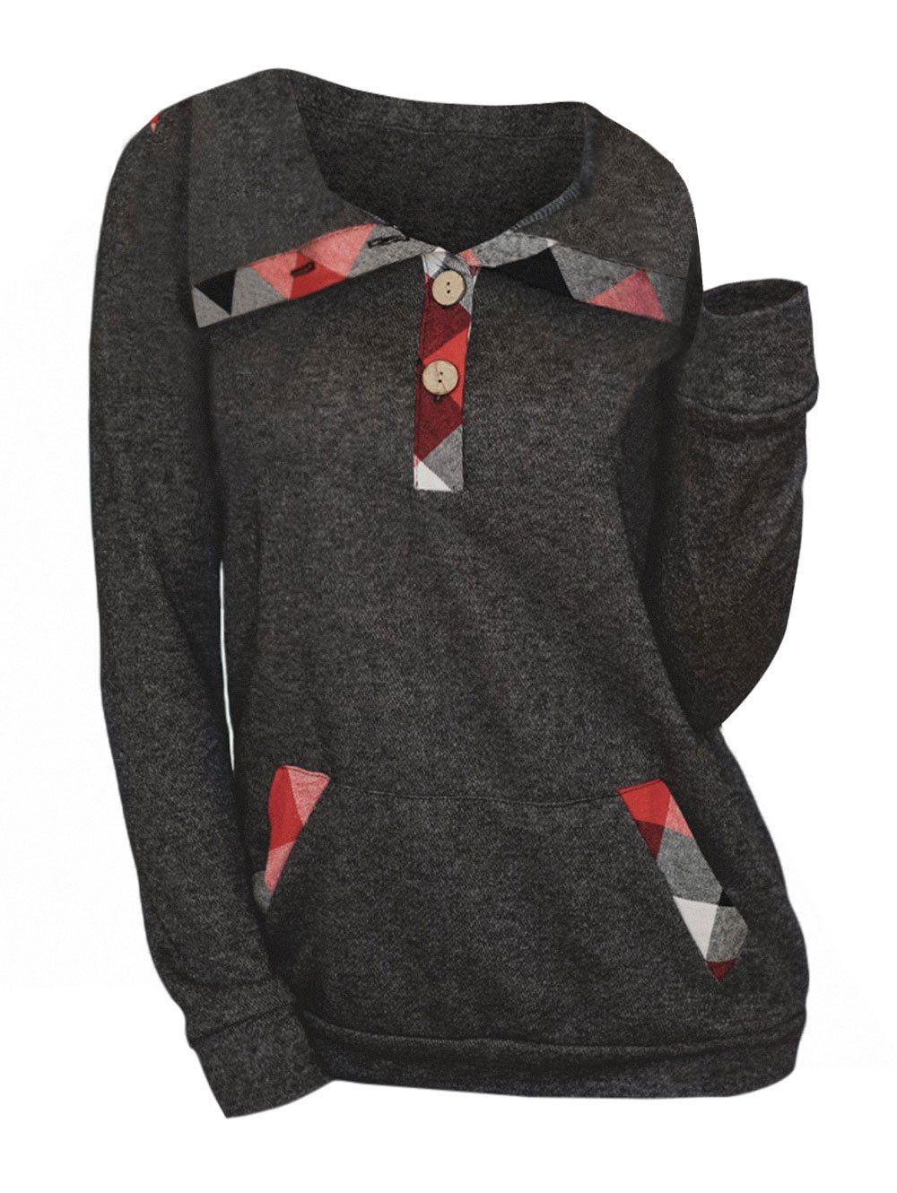 

Geometric Half Button Turn Down Collar Sweatshirt, Gray