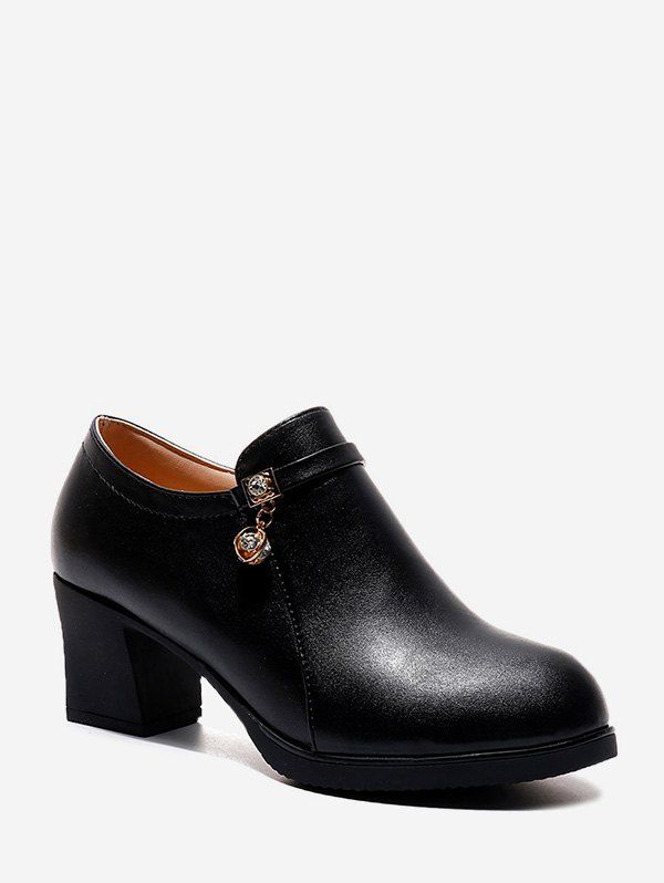 

Round Toe Rhinestone Chunky Heel Ankle Boots, Black