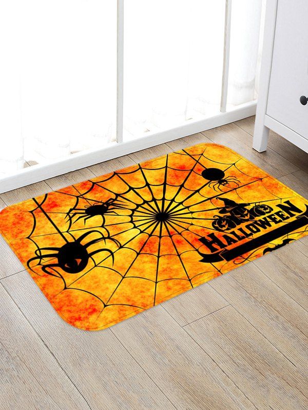 

Halloween Spider Pumpkin Printed Floor Rug, Pumpkin orange