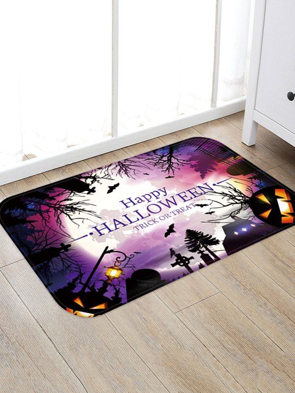 

Halloween Pumpkin Bat Printed Floor Rug, Plum