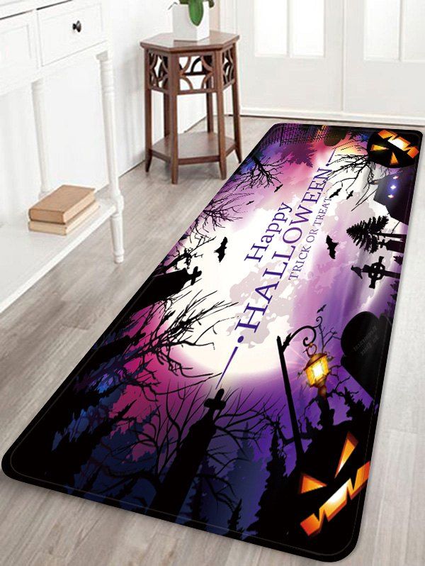 

Halloween Pumpkin Bat Printed Floor Rug, Plum