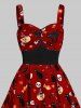 Sweetheart Neck Cat Pumpkin Print Fit And Flare Halloween Dress -  
