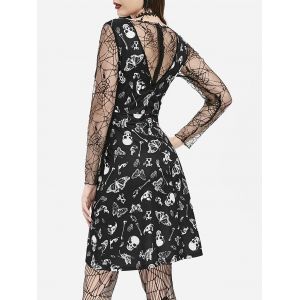 

Cobweb Lace Skull Moth Mini Halloween Dress, Black