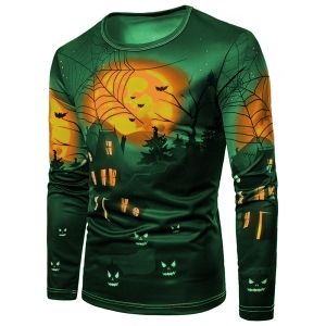 

Halloween Village Printed Casual T-shirt, Jungle green