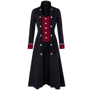 

Plus Size Buttoned Two Tone Stand Up Collar Long Coat, Multi