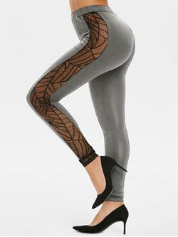 Leggings ajustados góticos de encaje de telaraña pura - ASH GRAY - XL