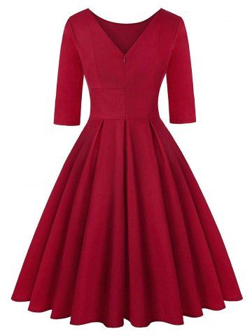

Plus Size V Shaped Back Vintage Pin Up Dress, Red