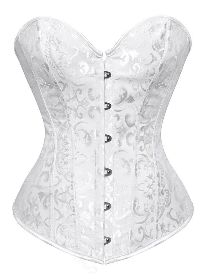 

Plus Size Jacquard Lace Up Corset, White