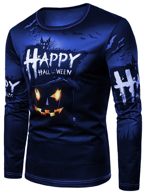 

Happy Halloween Pumpkin Print Tee Shirt, Blue
