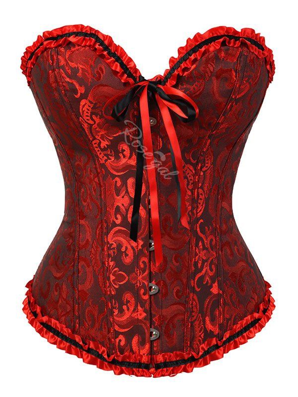 

Plus Size Bowknot Flounce Lace Up Corset, Cherry red