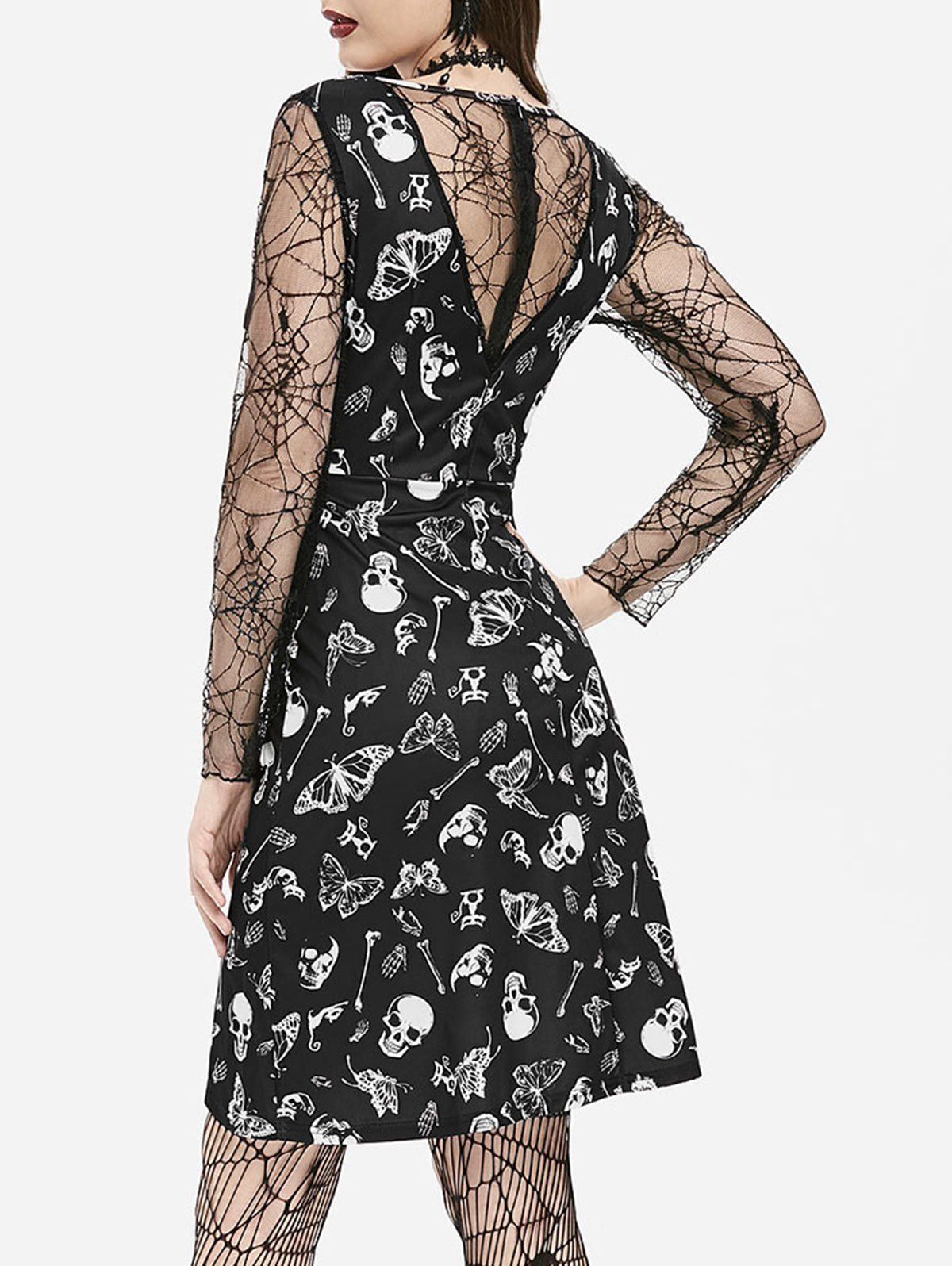 

Cobweb Lace Skull Moth Mini Halloween Dress, Black